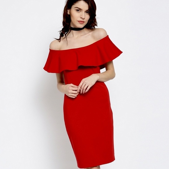 Zara Dresses & Skirts - Zara Off-Shoulder Frill Midi Dress Sz. Small